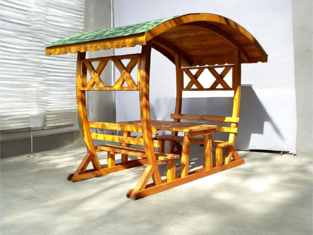 OVAL ÇATILI AHŞAP PİKNİK MASASI